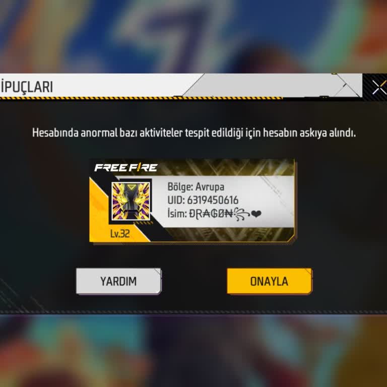 Garena Free Fire Hesabım Askıdan Açılmasını İstiyorum