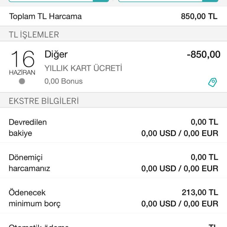 Garanti BBVA Kullanmadığım Karta 850 TL Aidat Ücreti