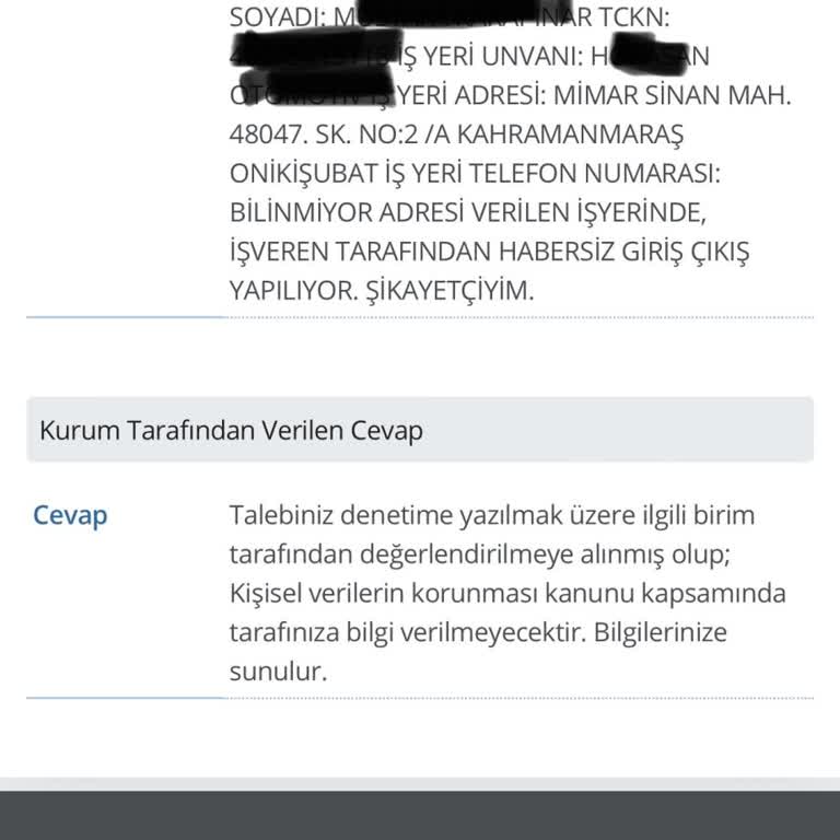 Alo 170 Çalışma ve Sosyal Güvenlik İletişim Merkezi Şikayet Bilgisi Verilmiyor