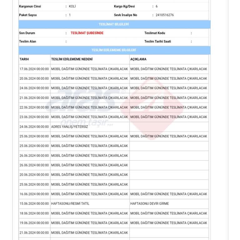 Aras Kargo Siparişlerimi Teslim Etmiyor