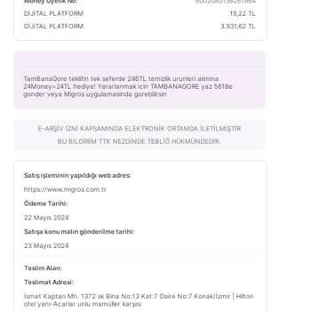 Migros'tan Yanlış Fatura Kesilmiş.