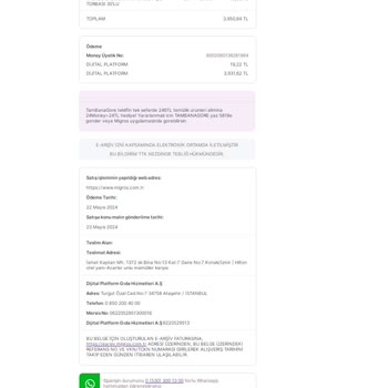 Migros'tan Yanlış Fatura Kesilmiş.