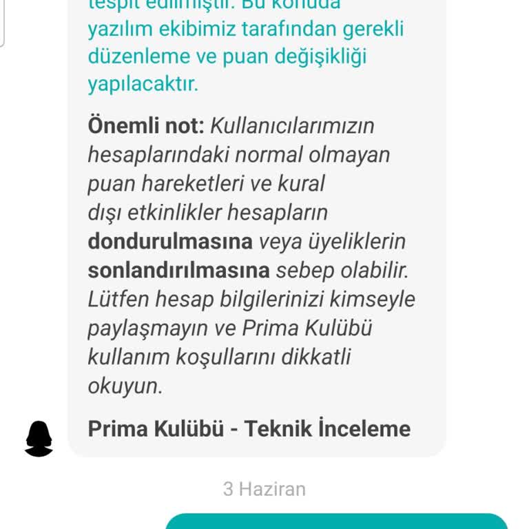 Prima Uygulamasında Silinen Puanlarım