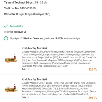Burger King Arasta Şube Eksik Ürün Gönderiyor İade Yapmıyor