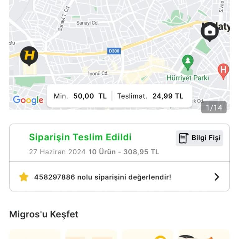 Migros Hemen Malatya Ürün Teslimatı Yapılmadı Ve Geri Dönüşte Yok