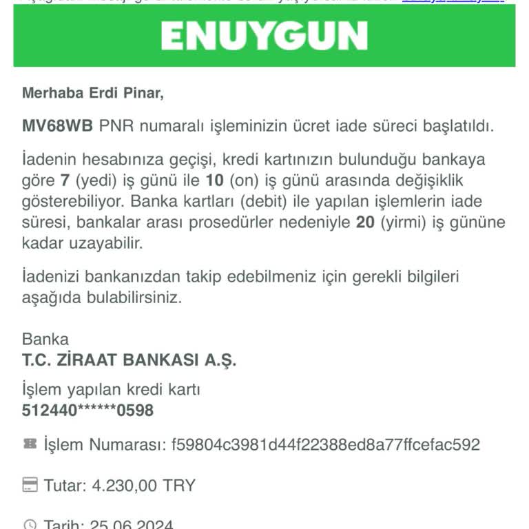 Enuygun.com Bilet İptali İade Süreci