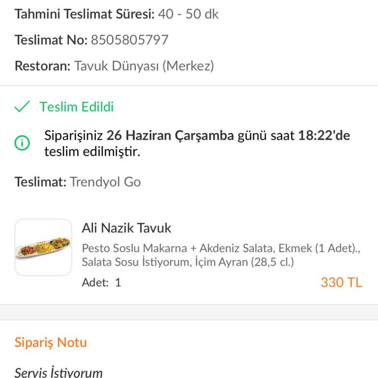 Trendyol Yemek Teslim Edilen Sipariş Yok!
