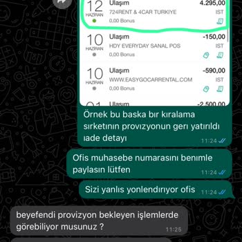 HDY Everyday Rent A Car Hdy Provizyon Ücretini Geri Ödemiyor.