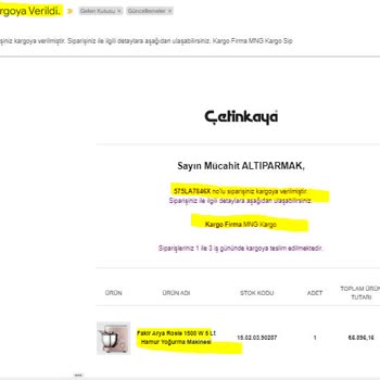 Çetinkaya Ürünümü Göndermiyor Ve Ulaşılamıyor