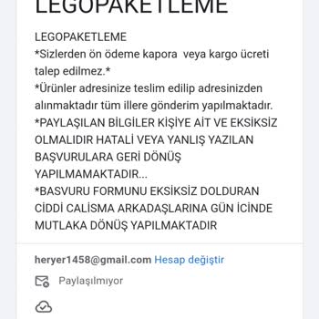 Lego Paketleme Kimlik Bilgilerimin İzinsiz Kullanımı Hakkında Şikayet