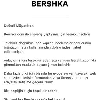 Bershka Terlik İadesini Almıyor