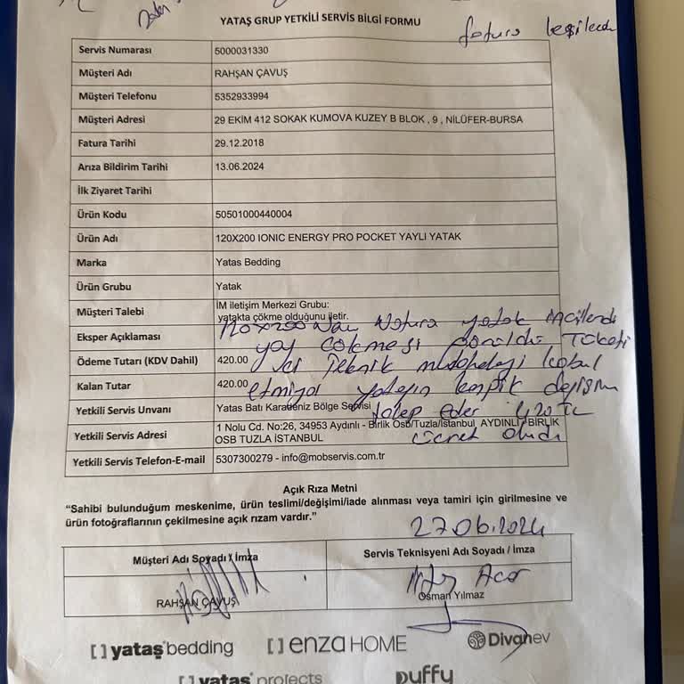 Yataş Anlamsız Servis Ücreti