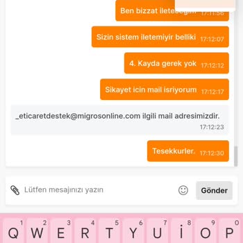 Migros Sanal Market Yanlış Teslimat İade Hk