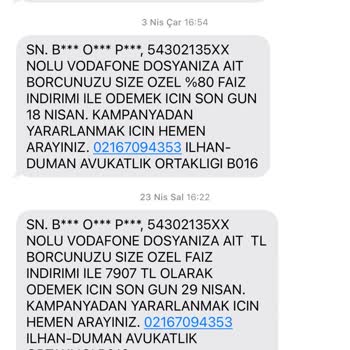 Vodafone Yanlış Borçlandırma Ve Sürekli Rahatsız Edilme