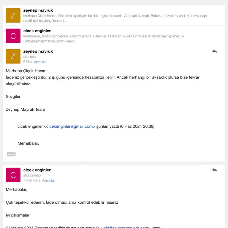 Zeynep Mayruk İade Ücretinde Sorun