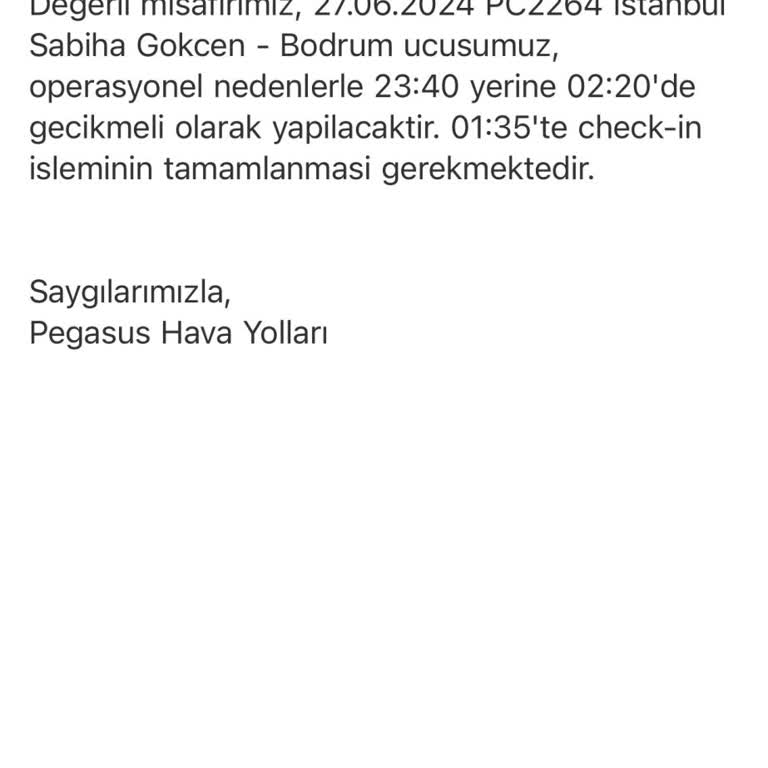 Pegasus 3 Saat Rötar Sorunu