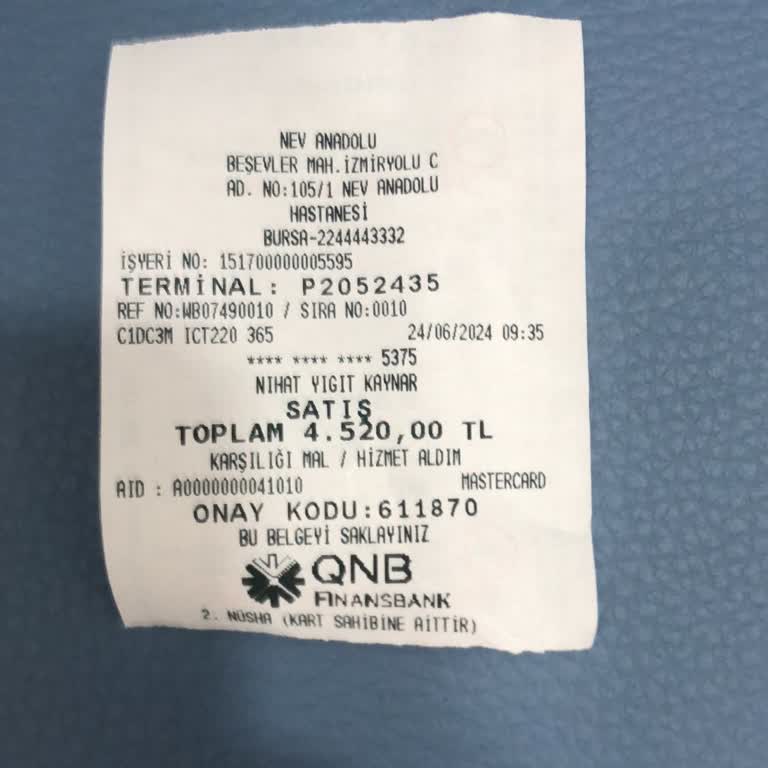 Nev Anadolu Hastanesi Faturamı Tarafıma İletin!