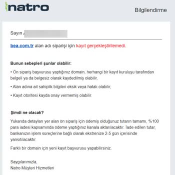 Natro Hosting Ödenen Domain Kaydının Sorunları