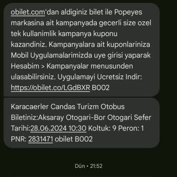 Obilet Firmasından Bilet Almadığım Halde Bilet Mesajı Geliyor.