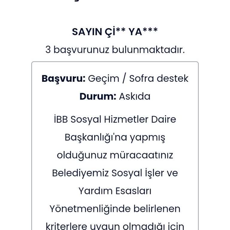İBB - İstanbul Büyükşehir Belediyesi Sedep Geçim Sofra Destek Yapılmıyor