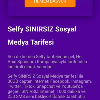 Türk Telekom Selfy (güya) Sınırsız Sosyal Medya Paketi