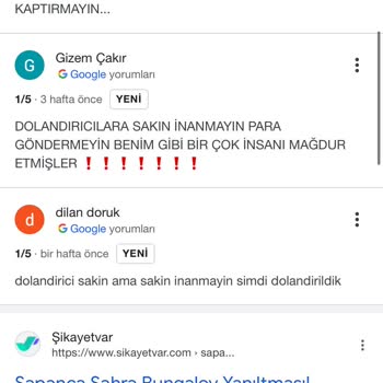 Sapanca Sahra Bungalov'da İade Sorunu Ve Ek Ödeme Talebi