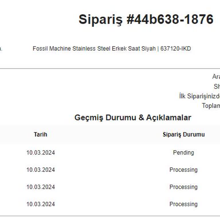 Fossil-turkiye.com.tr Mağazası'ndan Aldığım Ürün Teslim Edilmedi