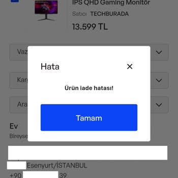İdefix İade Talebi Oluşturamama Problemi