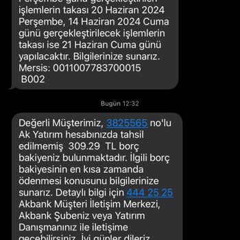 Ak Yatırım Akbank Borç Bakiye Bulunması