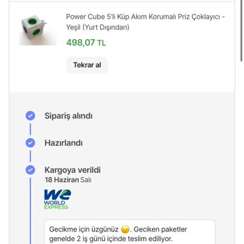 Hepsiburada World Express Türkiye Kargonun Gelmemesi