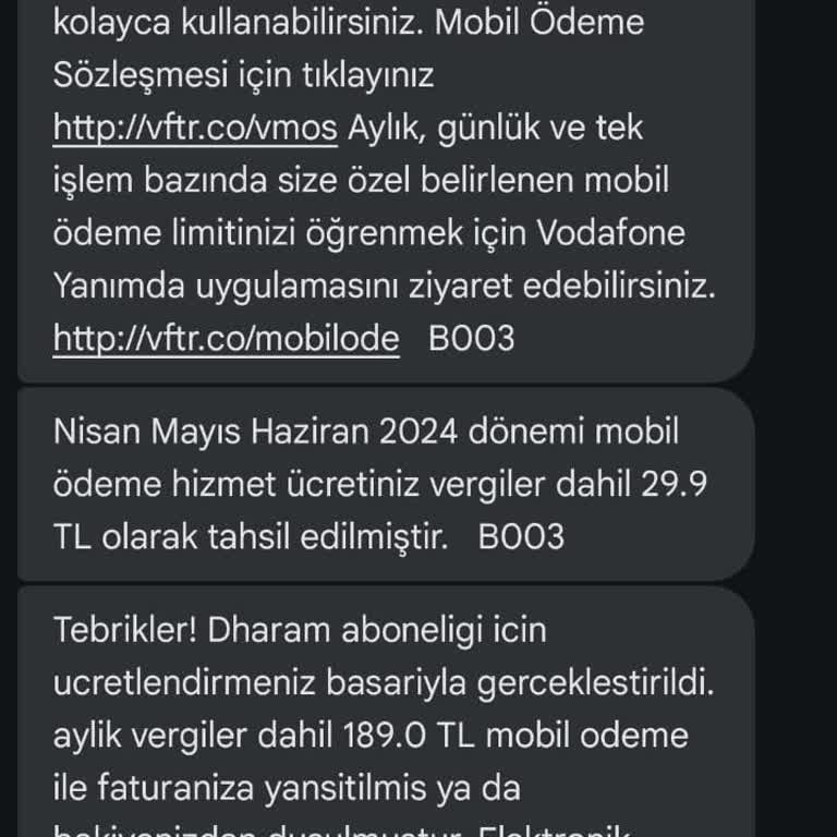 Vodafone Şikayet / Dharam Aboneliği / Mobil Ödeme Hizmet Ücreti