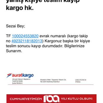 Sürat Kargo Suadiye Şubesi Sürekli Kaybolan Gönderiler