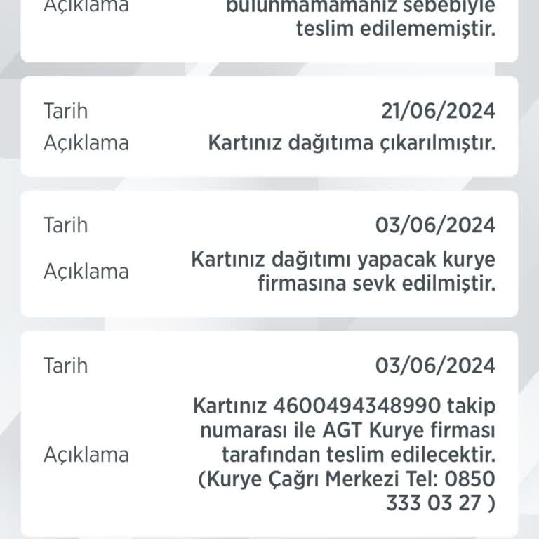 AGT Kurye (aynigunteslim.com) Kart Gönderim Gecikmesi
