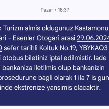 Metro Turizm Obilet Üzerinden Aldığım Biletin İptali Sonrası Para İade Edilmedi.