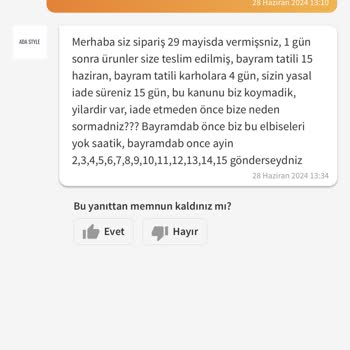 Trendyol Ve Ada Style Satıcısı Beni Mağdur Etti