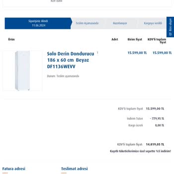 Profilo Derin Dondurucu Teslimat Sorunu