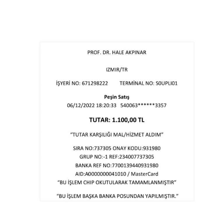 Prof. Dr. Hale Akpınar Kartla Ödemede Alınan Haksiz Meblağ