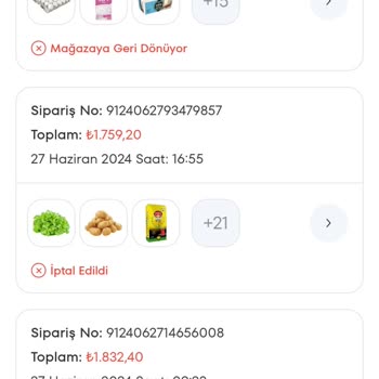 A101 Kapıda Uygulamasından Alınan Siparişler