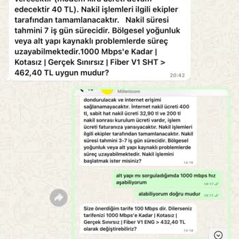 Millenicom Fiber Fiyat Tutarsızlığı Ve Müşteri Temsilcisi Tutarsızlığı