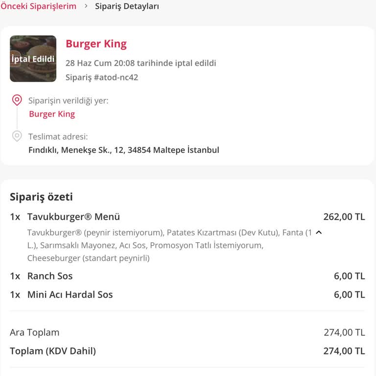 Burger King Kayışdağı Şubesi Yalan Söylüyor