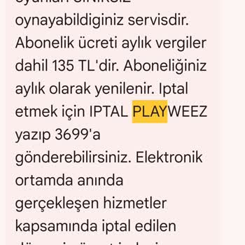 Vodafone Playweez Abonelik İptali, Ücretin Geri İadesi, Fatura Günceli