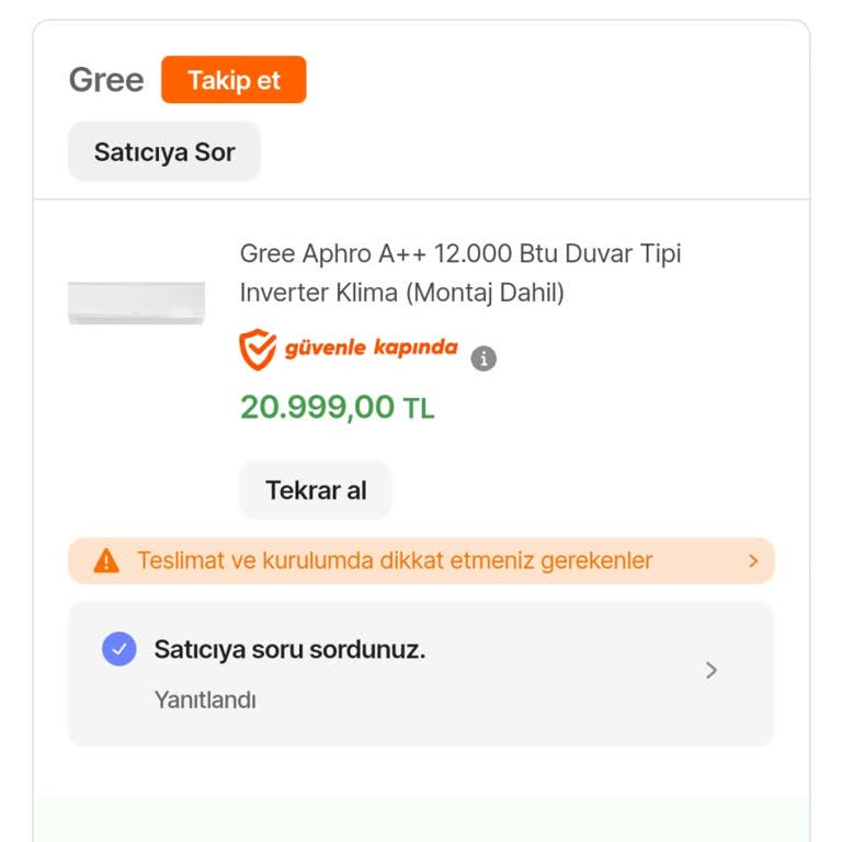 Gree Klima Servisi Montaj Yapmıyor