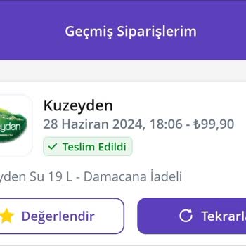 Getir Uygulaması/kuzeyden Su 6 Saat Gecikmeli Teslimat Kartal Cevizli