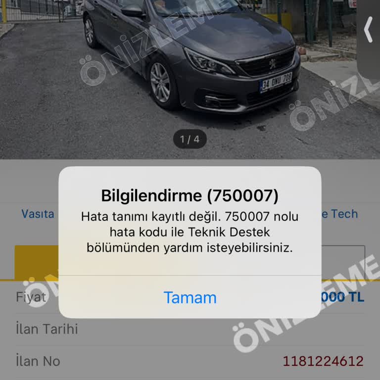 Sahibinden İlan Hata Kodu 750007