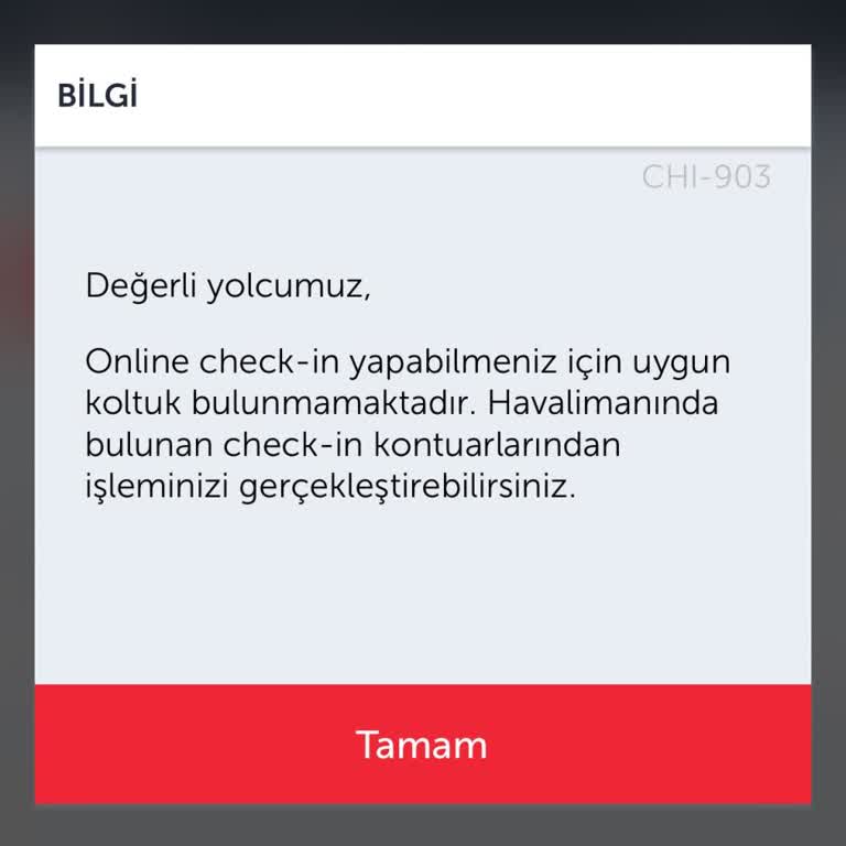 THY Online Check-in Yapmadı