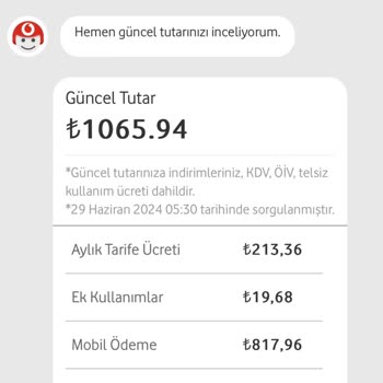 Vodafone Fatura Fazla Gelmesi