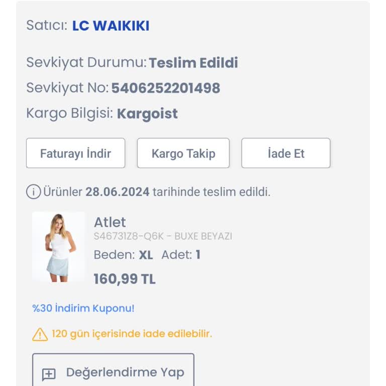 LC Waikiki Kargo Teslim Edilmedi Teslim Edildi Gözüküyor
