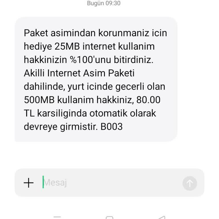 Vodafone Akıllı İnternet Aşım Paketi Sorunu