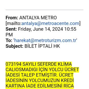 Metro Turizmin Para İadesi Yapmaması