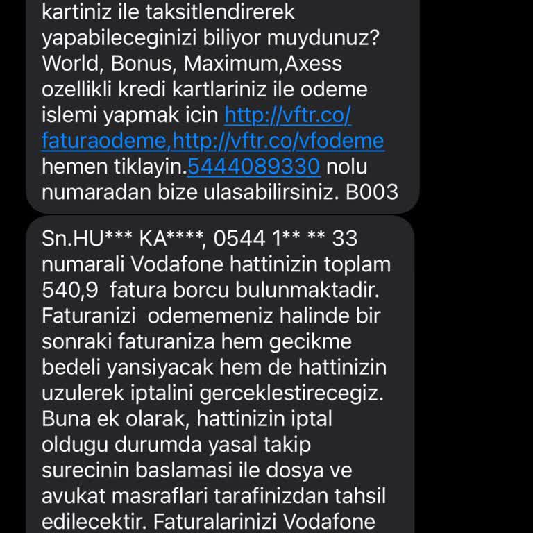 Vodafone'dan Gelen 05444089330 Borcunuz Var SMS Sorunu